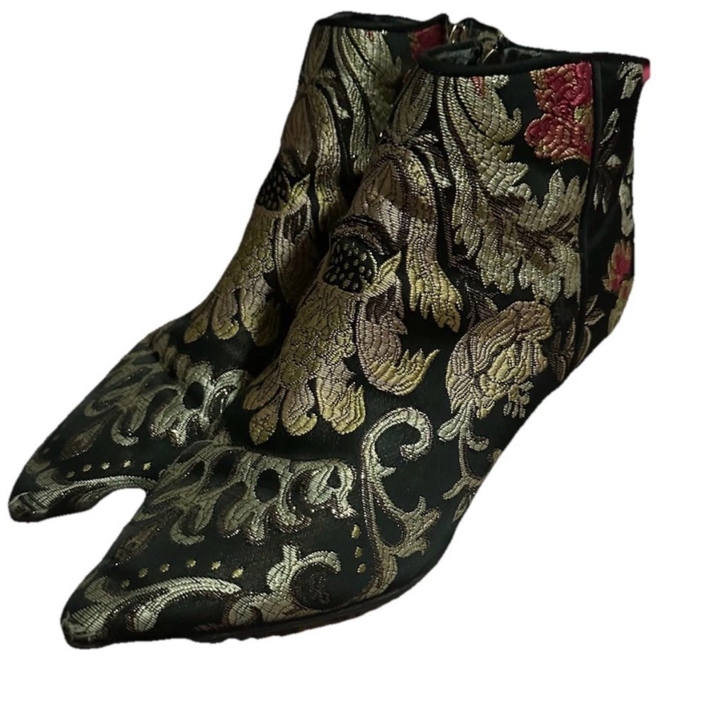 Sam Edelman Womens Kinzey Metallic Jacquard Ankle Boot Size 8 Floral Jacquard